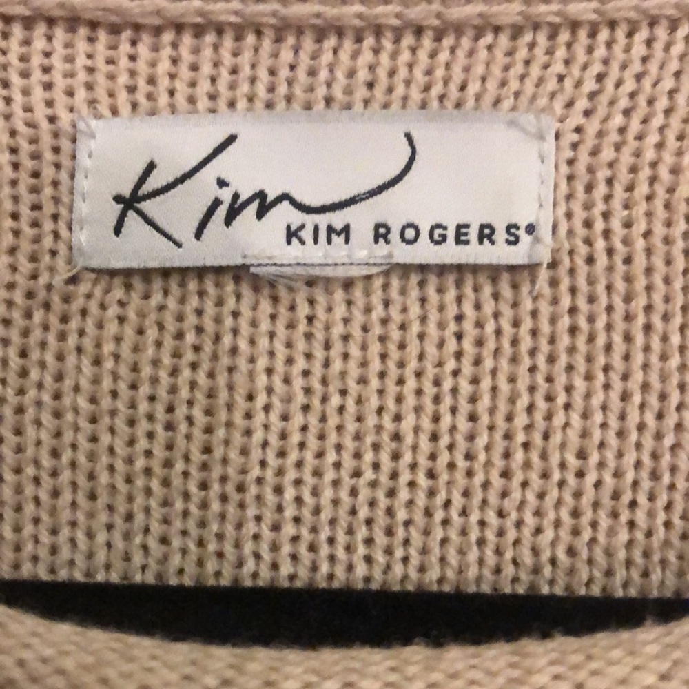 Kim Rogers lightweight 3/4 sleeve blue and cream sweater - Picture 2 of 8